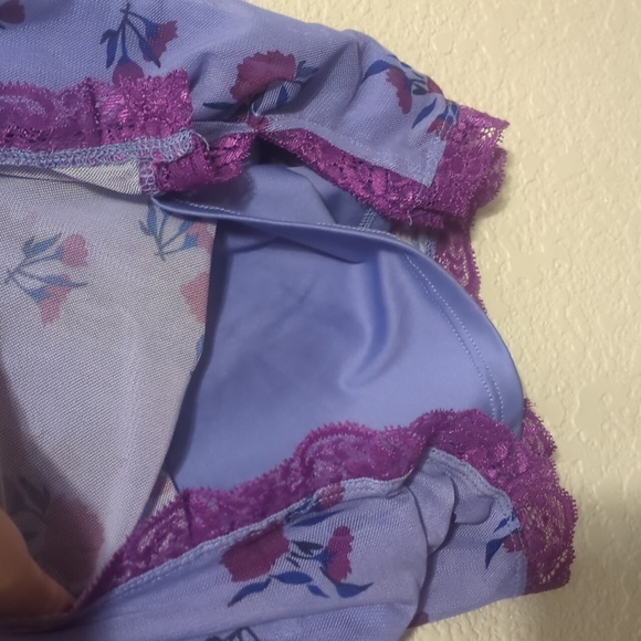 Wild Fable purple floral lace trim mesh sleeveless mini length slip dress - Picture 5 of 9